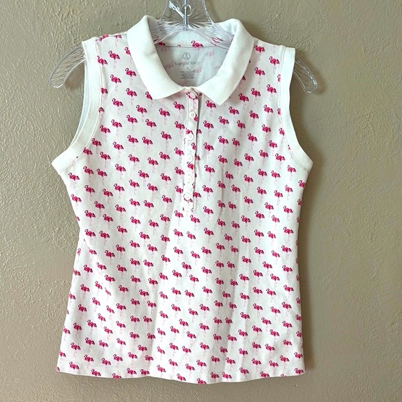 Women’s Lands End Flamingo Tank Top, Size Small (6-8) White/Pink - Picture 1 of 6